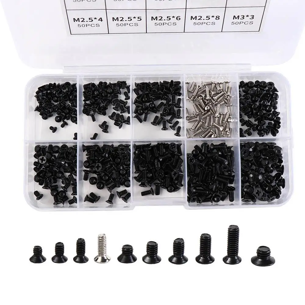 500 ชิ้น M2 M2.5 M3 แล็ปท็อปชุดสกรู Universal หลวม RC สกรูกล่องชุดกล่องเก็บเหล็กคาร์บอนสกรูฮาร์ดไดรฟ์