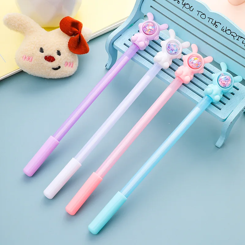 

10 шт./лот, милые гелевые ручки с космическим кроликом, студенческие каваи, кролик, медведь, звезда, блестки, черные чернила, ручка для письма, детские школьные канцелярские принадлежности