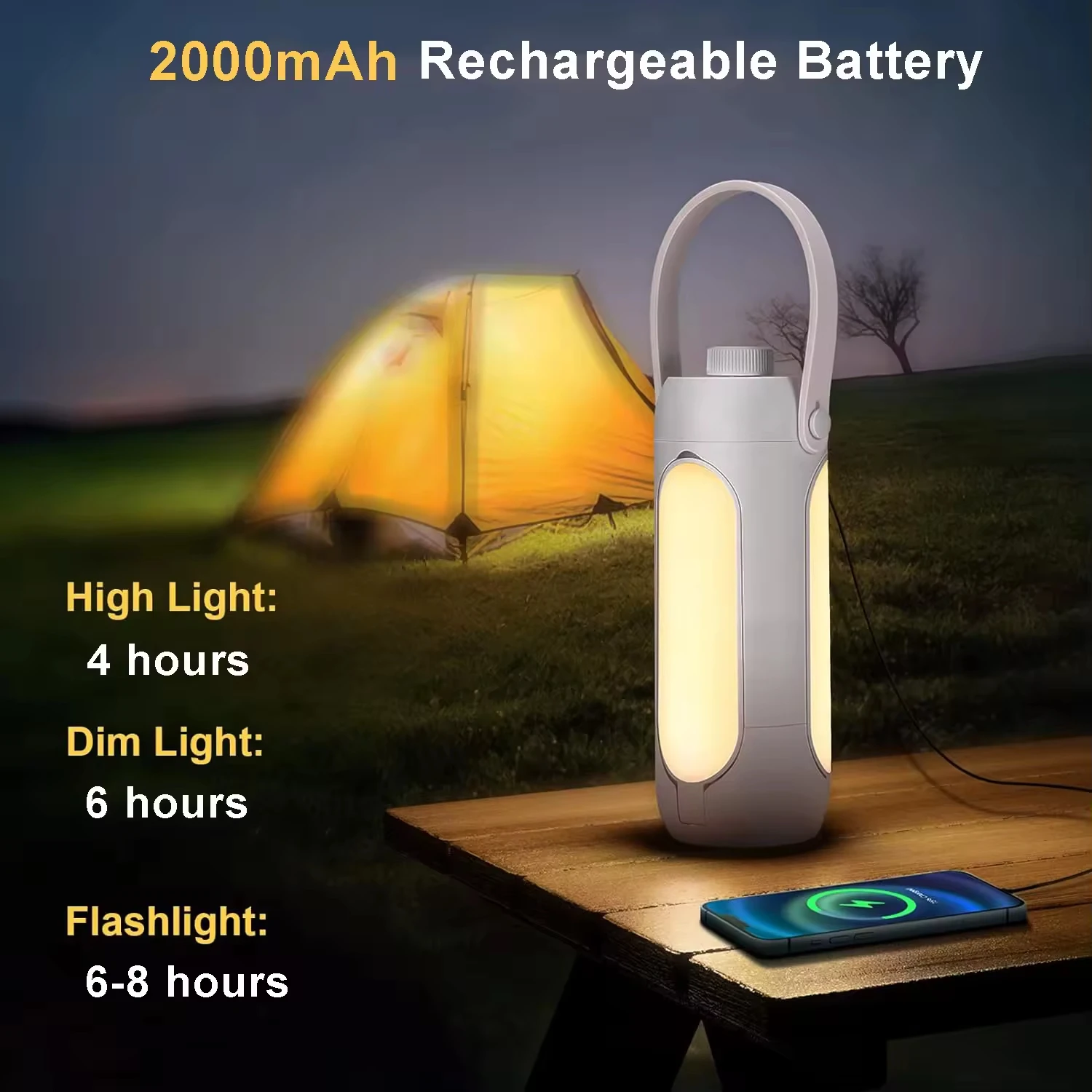 Outdoor long battery life and ultra-bright LED power bank and multi-function hangable waterproof camping light