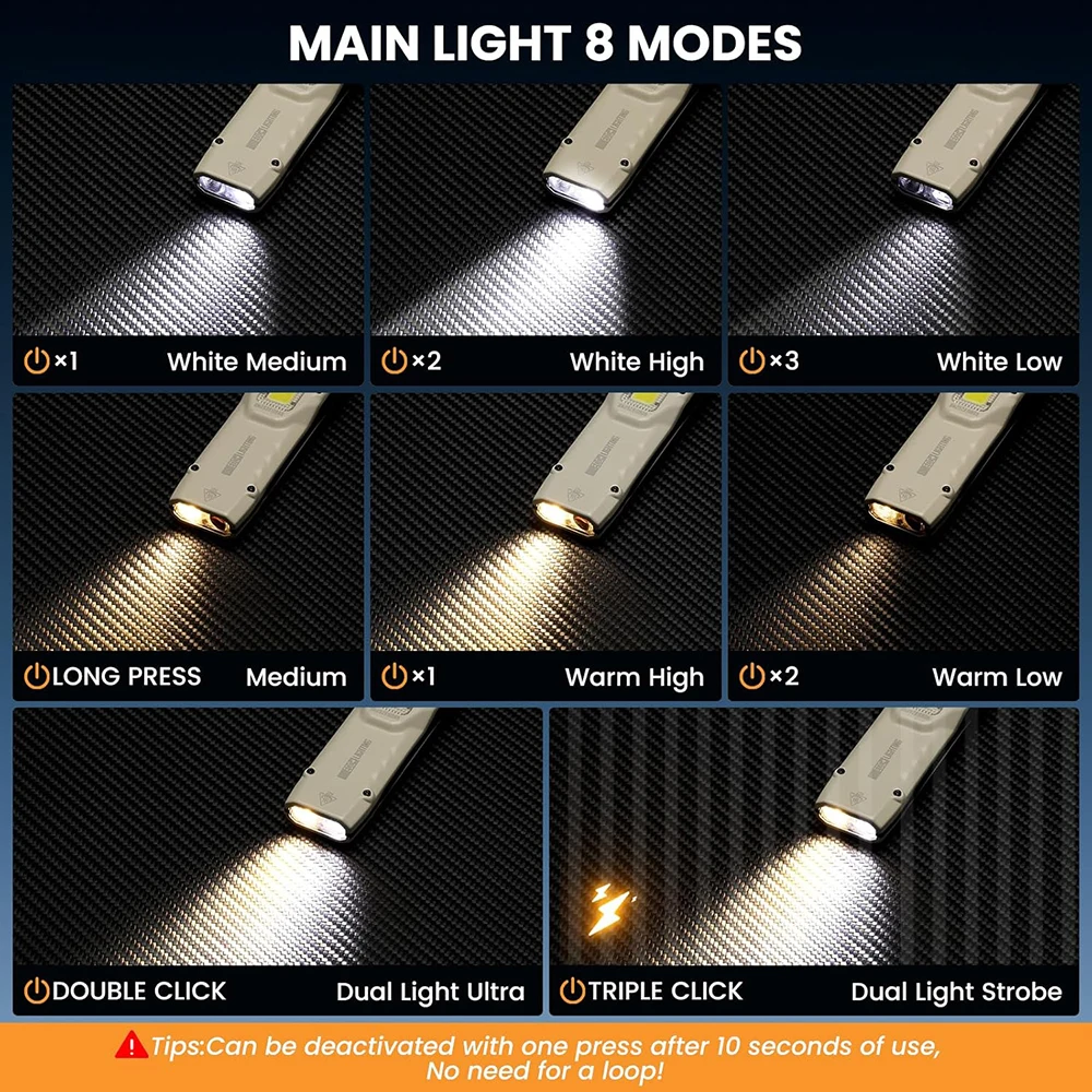 Petite lampe de poche tactique Rechargeable EDC lumière LED avec affichage numérique 13 Modes lampe de poche avec pince pour la maison en plein air