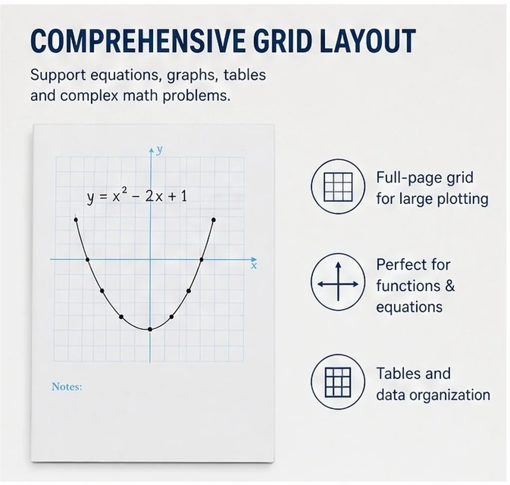 3Pcs Xy Coordinate Grid Notebook Math Graph Paper Pad for Students Engineering Drawing Teachers School Homework Practice White