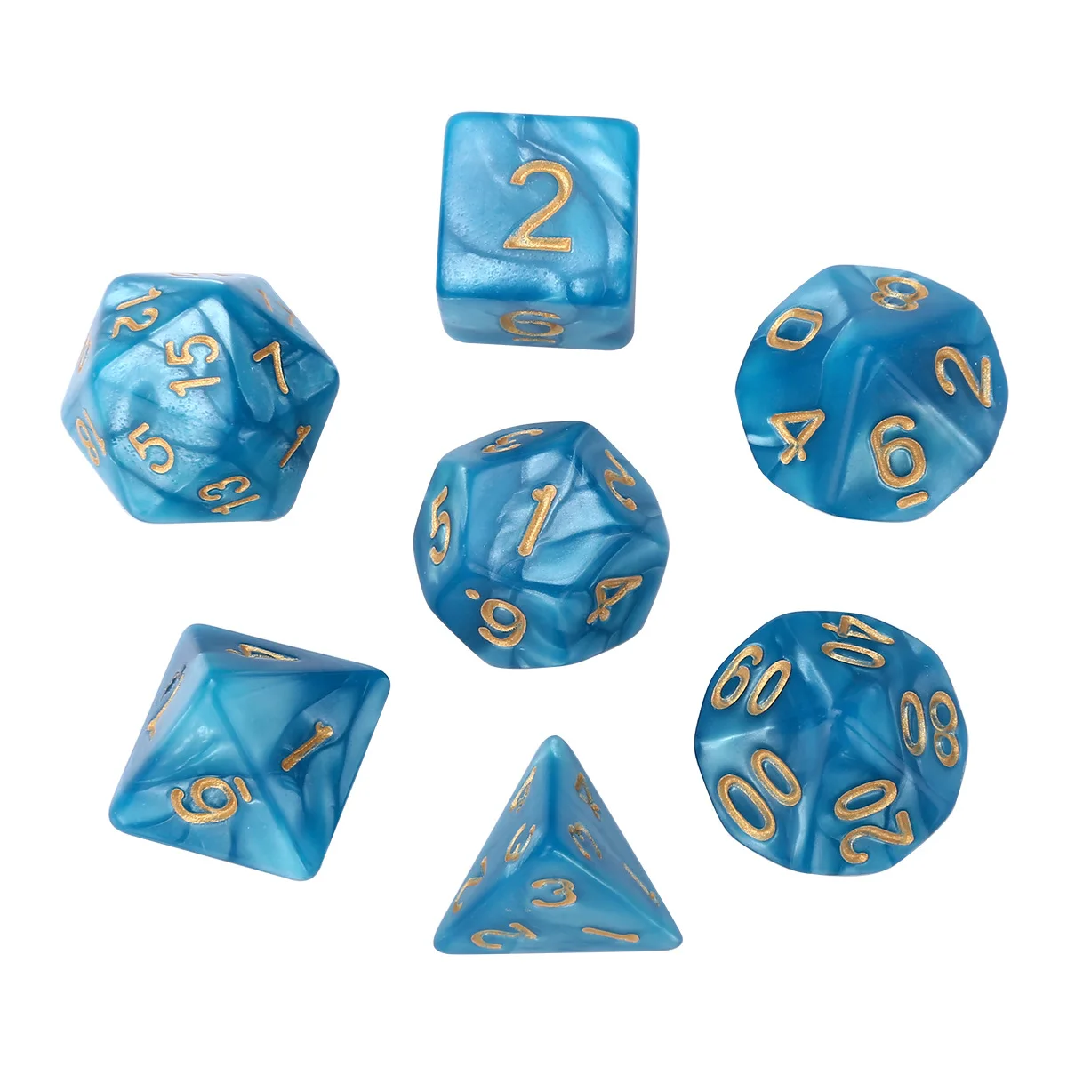 7 Pcs Set Pearl Blue Polyhedral Table Game Digital Number Dice 16mm for DND TRPG RPG D20 D12 D10 D8 D6 D4 Board Gaming Dices Kit