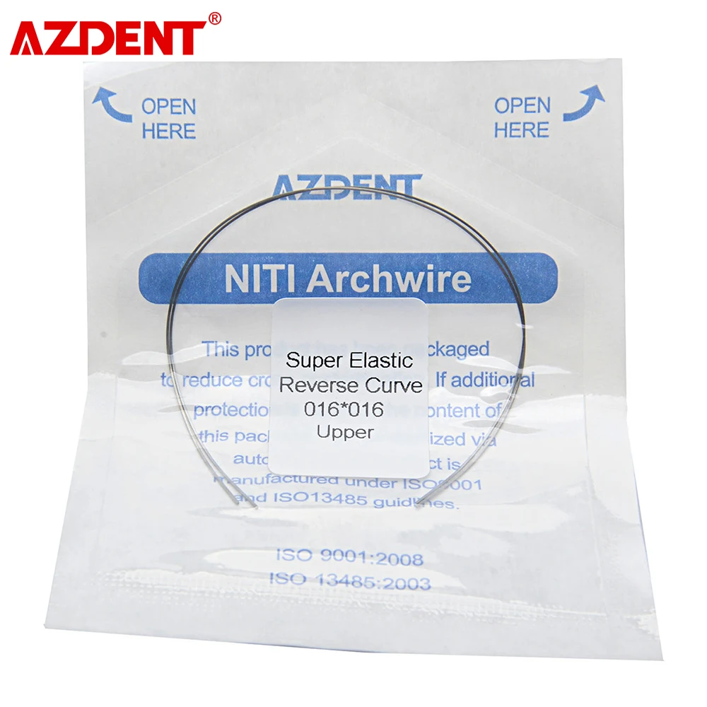 2pcs AZDENT Dental Orthodontic NITI Reverse Curve Arch Wires NITI Alloy Rectangular/Round Archwire Oval Form Dental Materials