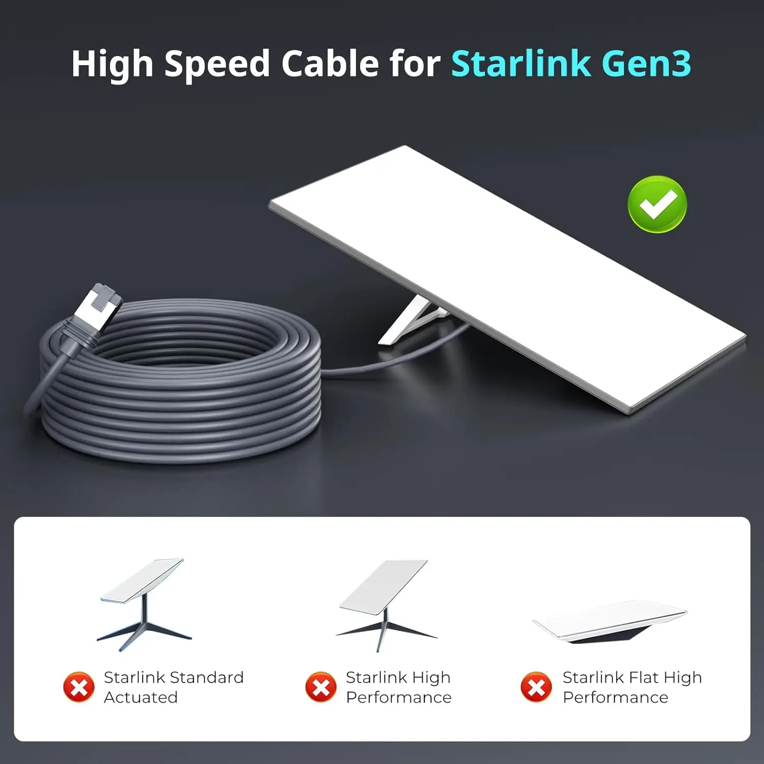 Standard Actuated Starlink Gen 3 Cable Starlink Cable Gen 3 Replacement Standard V3 Cable Waterproof Starlink Ethernet Cable