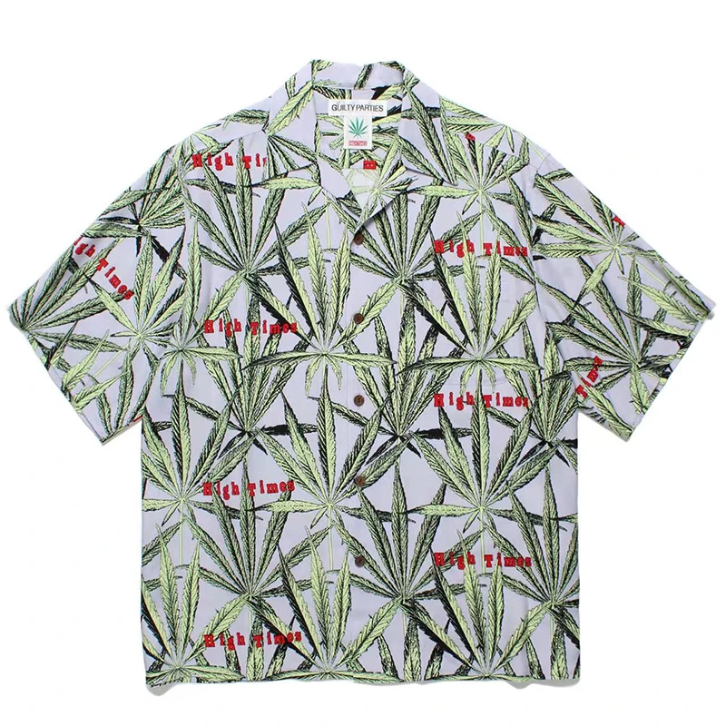 

Leaves Letters Print WACKO MARIA Short Sleeve Shirt Summer High Quality Short Sleeve Shirt Retro Mens Womens Hawaii Shirt