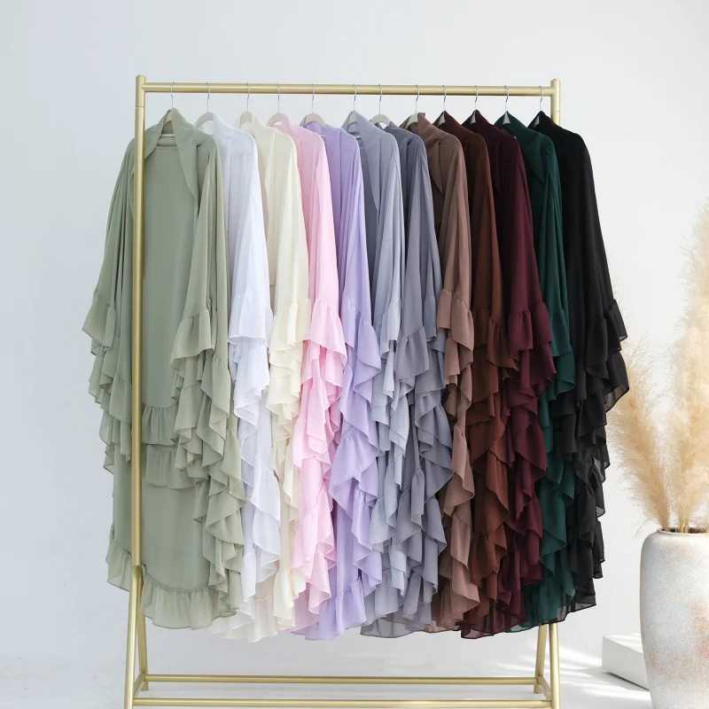 Luxury Fashion Double Layer Ruffled Large Headscarf Muslim Eid Ramadan Kebaya Kaftan Islamic Solid Color Large Hijab