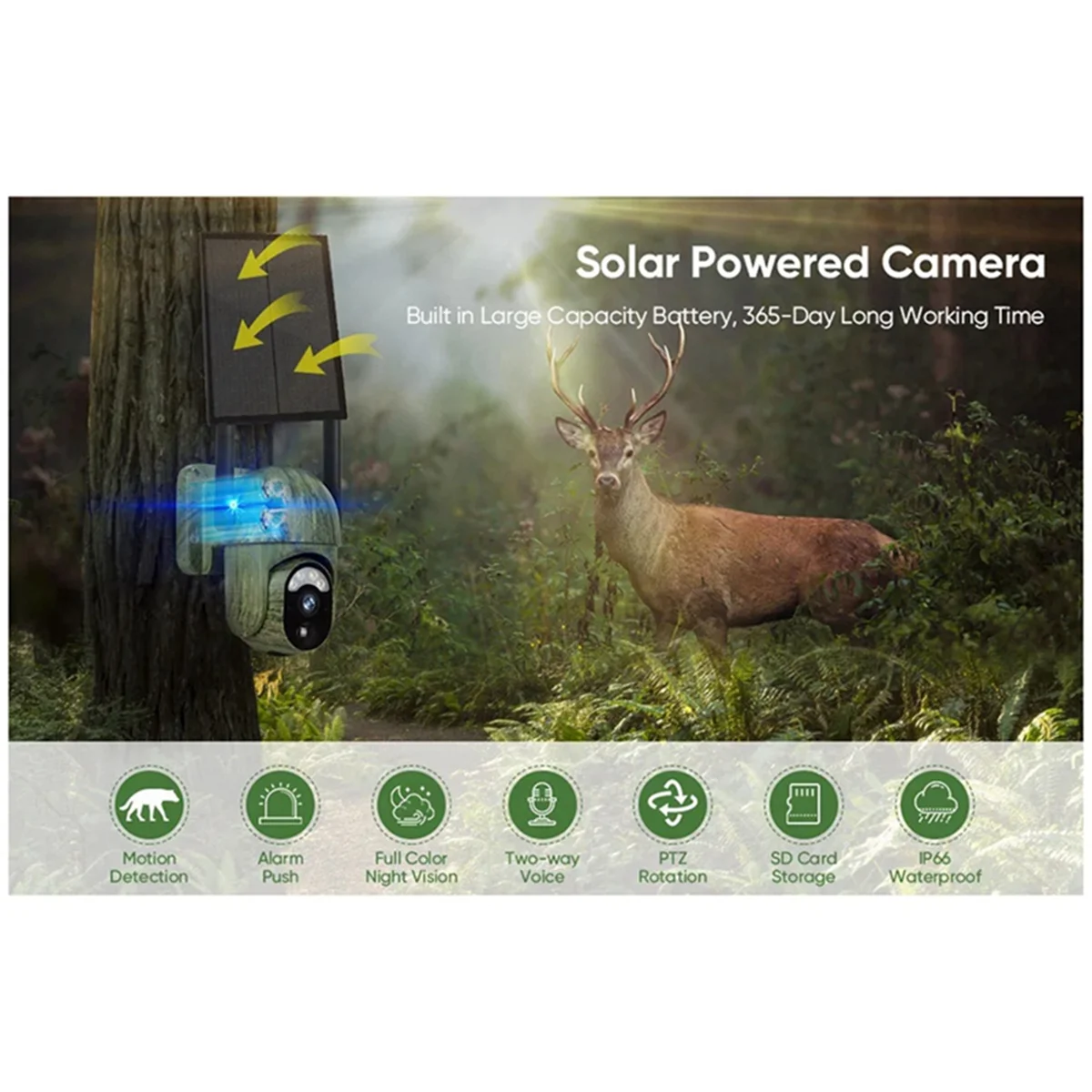 Efficient 4MP 4G Solar Security Camera 2-Way Talk Waterproof Wildlife Camera(A)
