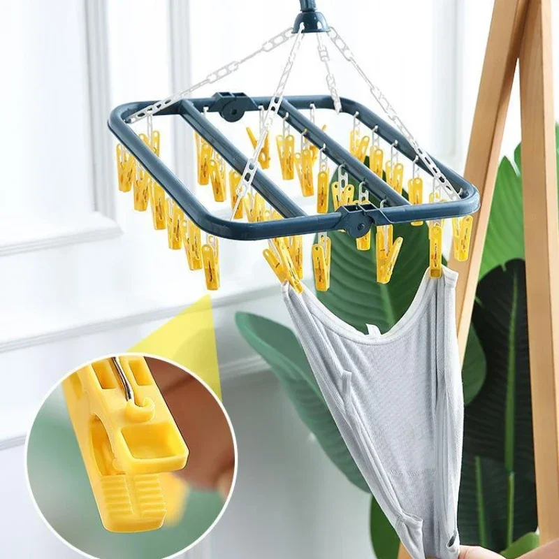 Nieuwe Plastic Droogrek Eenvoudige Winddichte Kinder Multi-Clip Sok Clip Hang Baby Luier Houder Opvouwbare Opbergkleerhanger