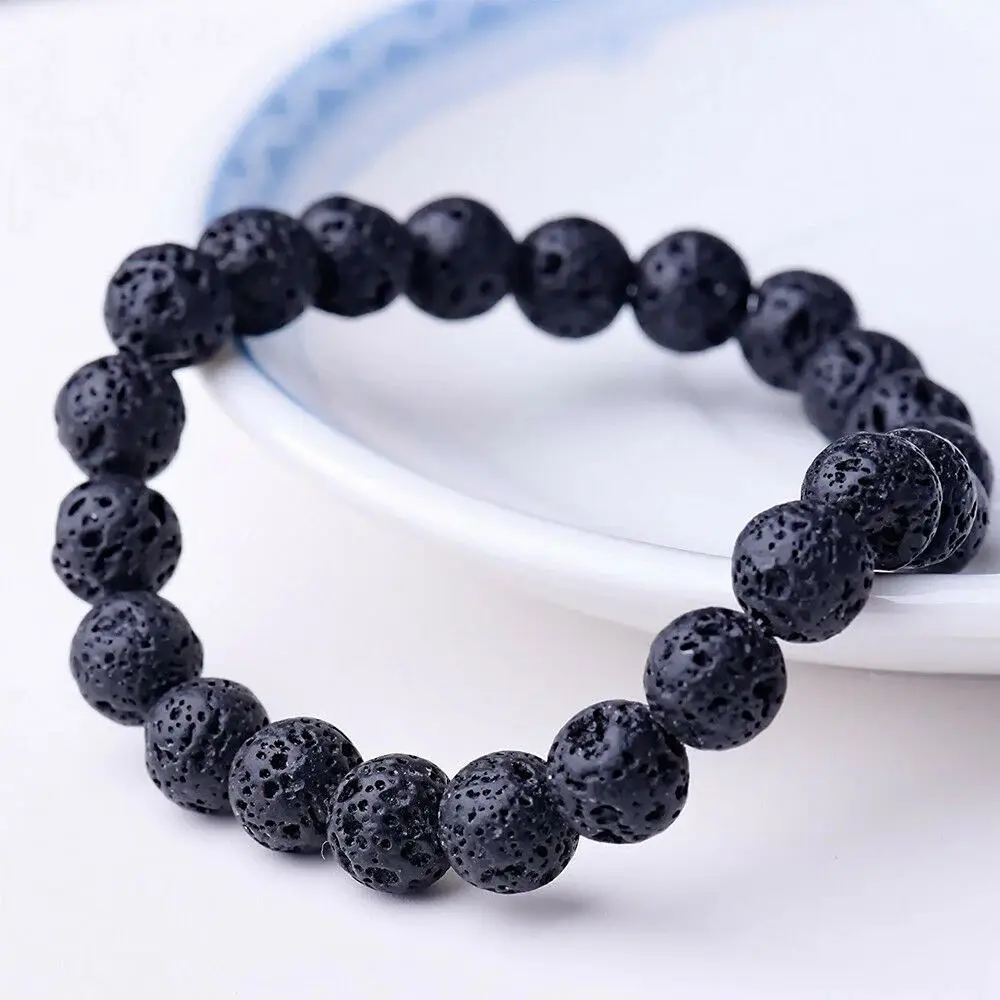 1pc 4 Style Vintage Beaded Bracelet Natural Stone Lava Stone Tiger Eye White Turquoise Black Stone Beaded Bracelet