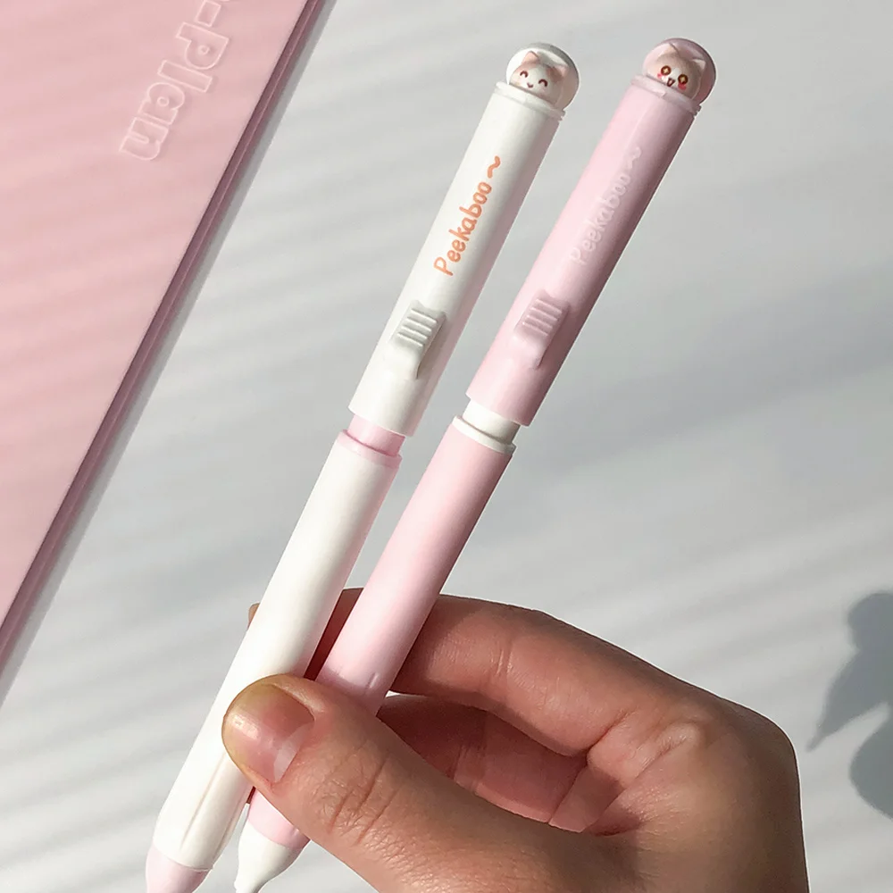 

2pcs Creative Funny Animal Gel Pens Flip Cover Design Quick-Drying Pen Minimalist Style Learning & Office Pen