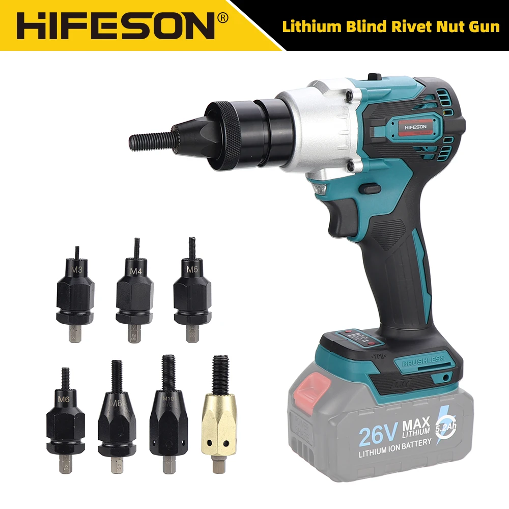 HIFESON – pistolet à riveter électrique sans balais, puissant, sous-machine électrique, rivetage automatique, écrou, outil de rivetage Écrous pince a rivet riveteuse pince rivet riveteuse électrique rivet fileté pince