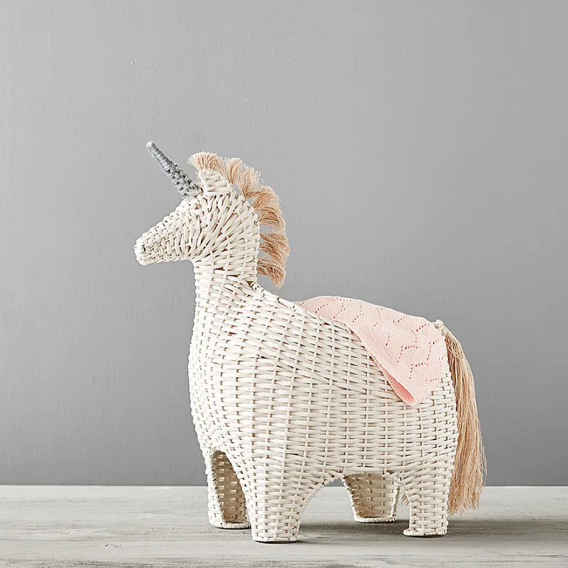 

Creative rattan weaving unicorn zebra imitation animal toy storage basket furniture creative children's room decoration ornament