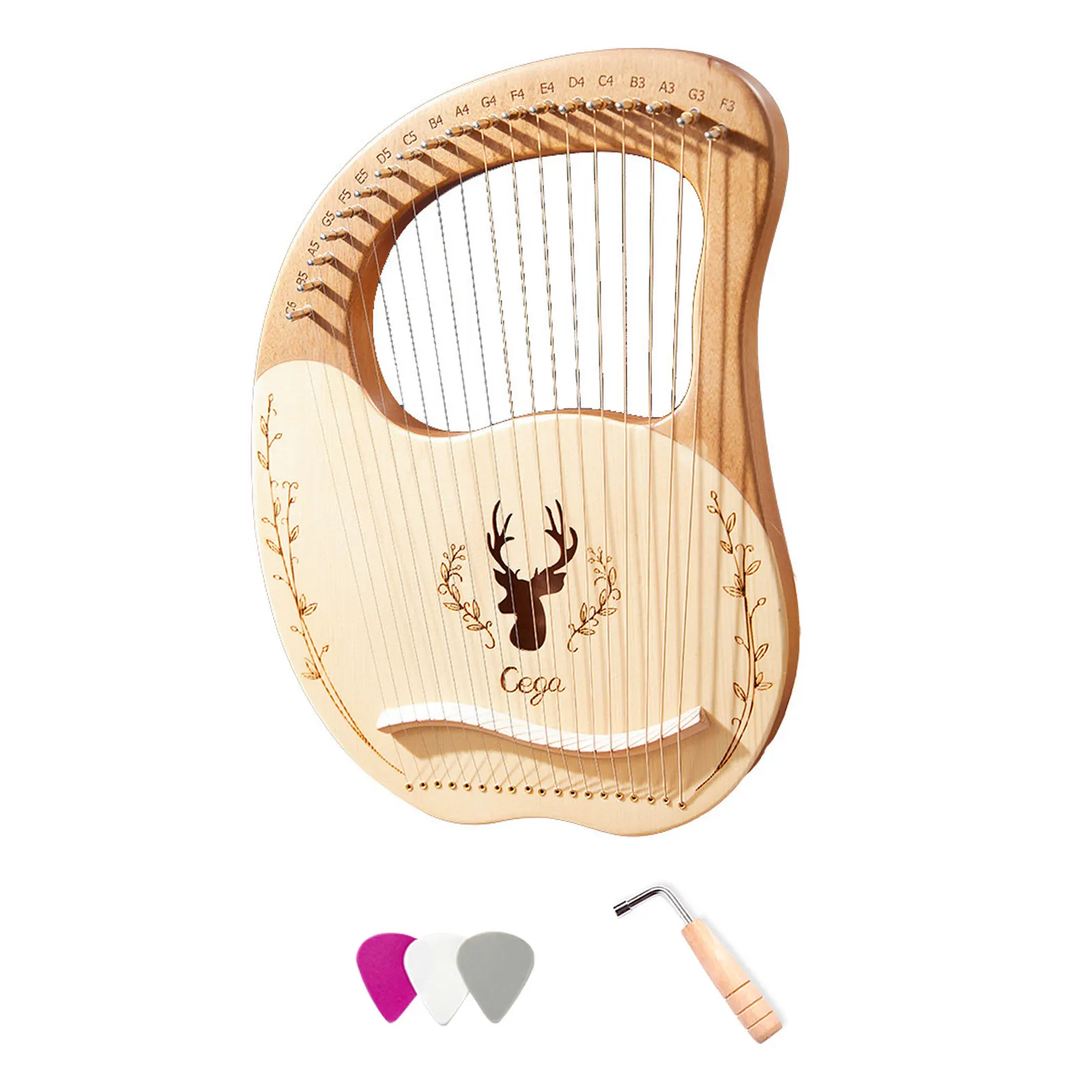 

19-String Wooden Lyre Harp Resonance Box String Instrument with Tuning Wrench 3pcs Picks Natural Coffee Blue Optional 40x30x3cm