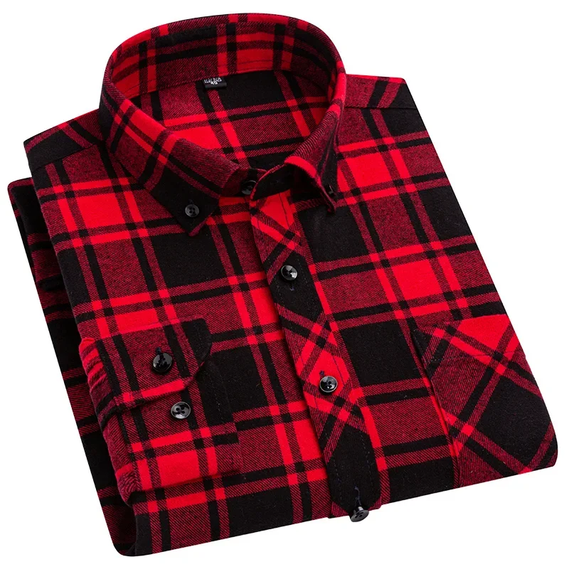 

Plus Size 6xl 7xl 8xl Men's Autumn Shirts 100% Cotton Long Sleeve Loose Green Plaid Soft Comfort Business Office Christmas 2023