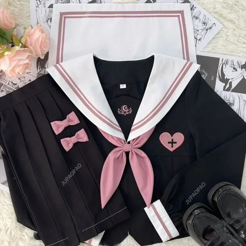 Japanische Schuluniform Jugend Mädchen JK Anzug Ins Stil Sexy Frühling und Herbst Rosa Krawatte Weißer Matrosenanzug Damen Langarmanzug