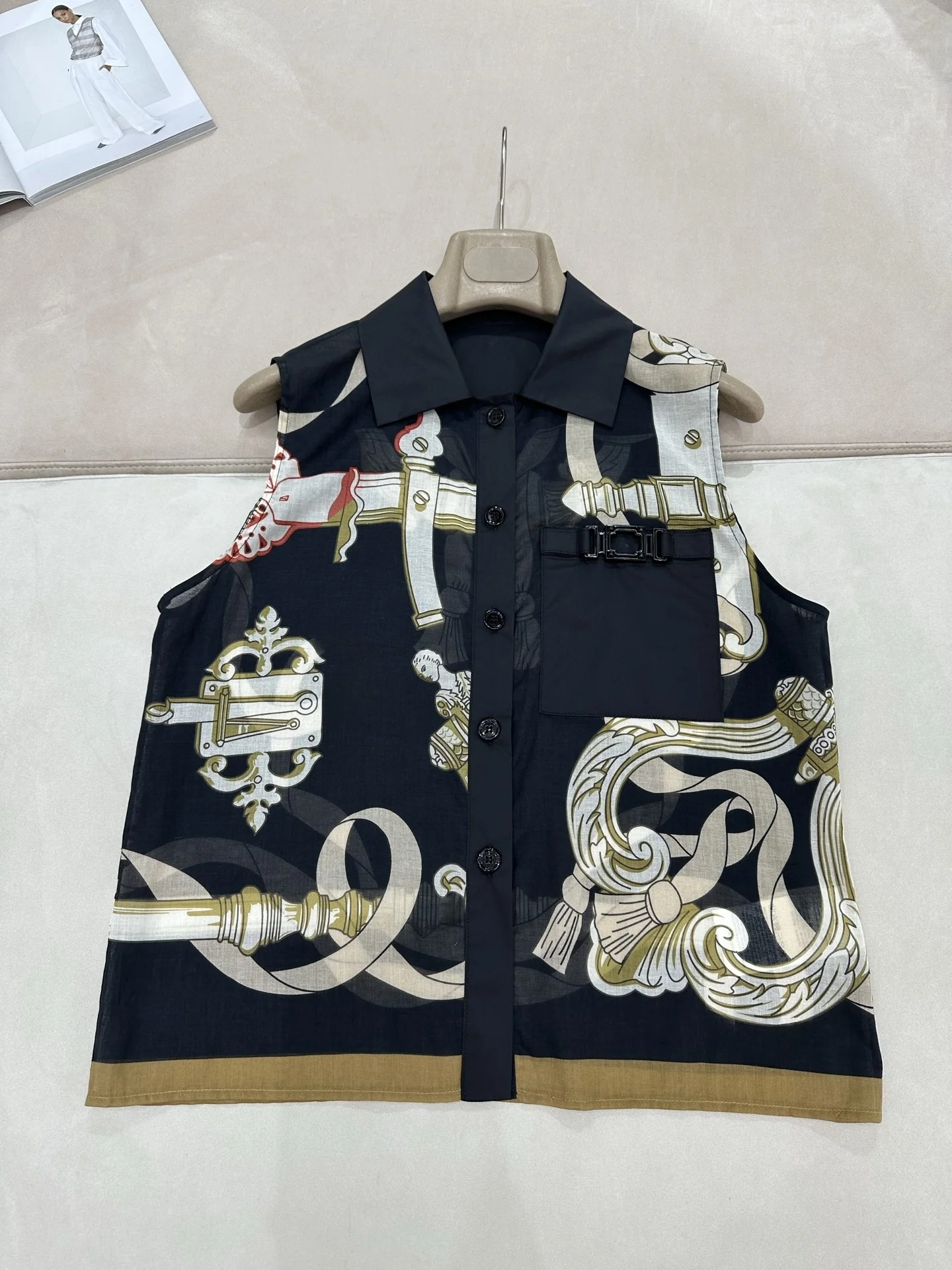 

Spring Summer New Arrival Women's Printed Sleeveless Vest Shirt Casual Style Pure Cotton Breathable Cover Pocket Design