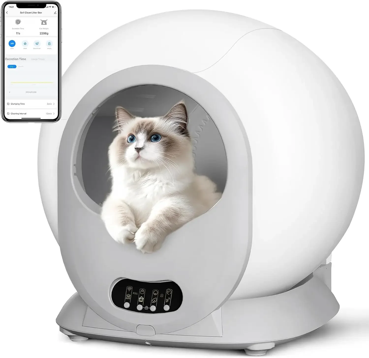 Self Cleaning Litter Box, Scoop Less Automatic Cat Litter Box, Anti Pinch Kitty Litter Box with Odor Removal and APP Control