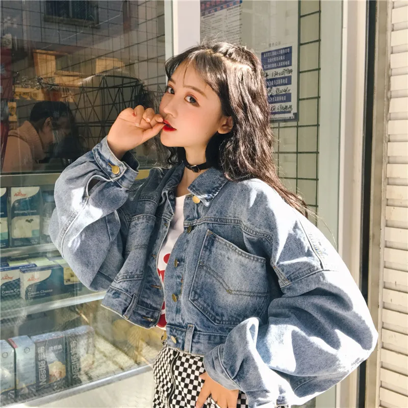 

2024 Spring new retro Korean bat sleeve denim jacket women's short versatile fashion loose ladies cowboy tops