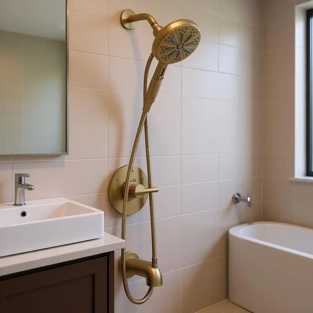 

14 Series Brushed Gold Bathtub Shower Set with Handheld, Trim Kit, Champagne Bronze