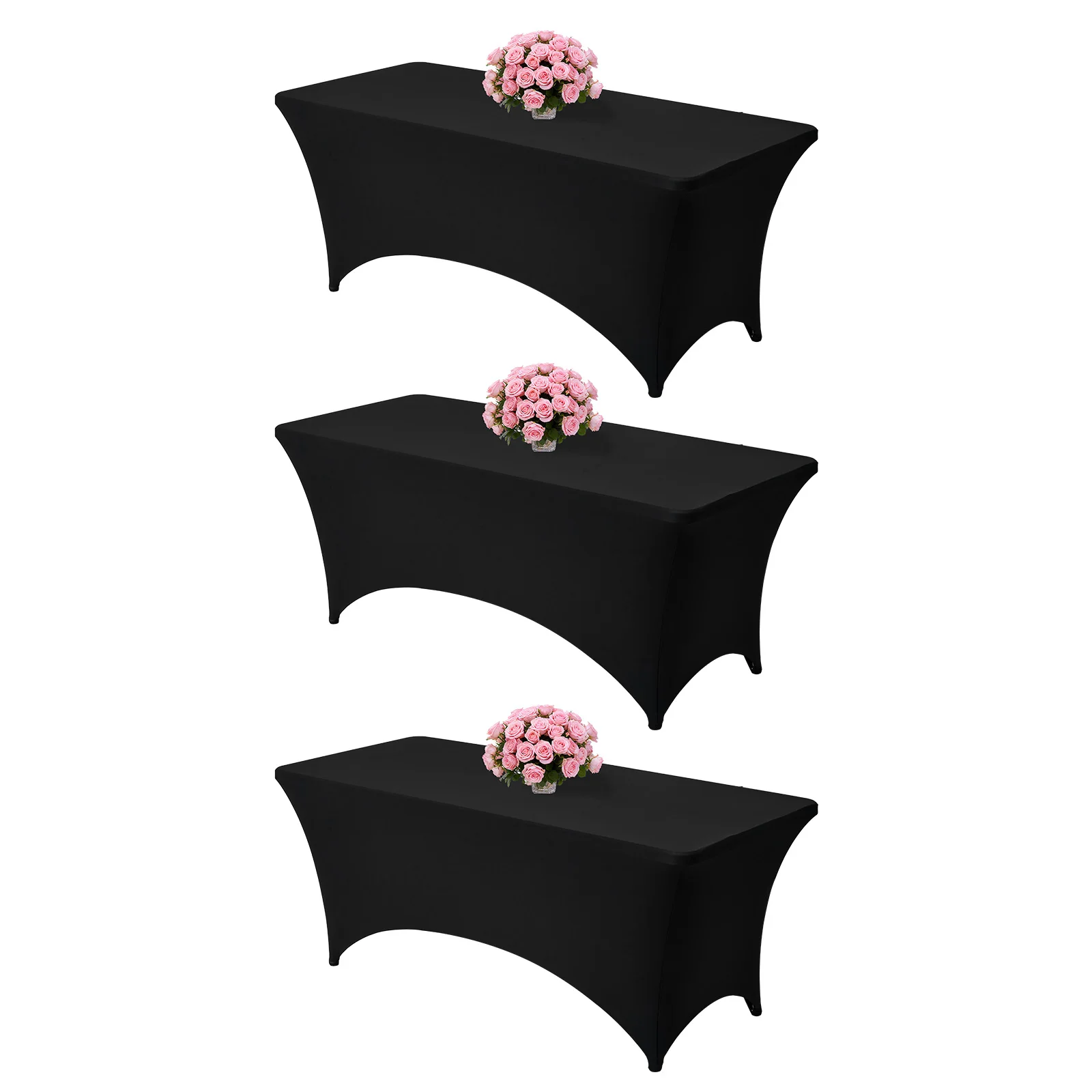 SucceBuy Paquete de 3/6/10 mantel para eventos rectangulares, cubiertas de mesa negras elásticas resistentes a las arrugas, mantel lavable