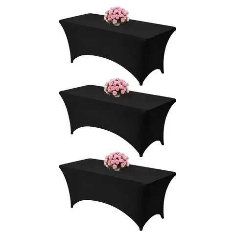 SucceBuy 3/6/10 Pack Table Cloth for Rectangular Fitted Events Wrinkle-Resistant Stretch Black Table Covers Washable Tablecloth