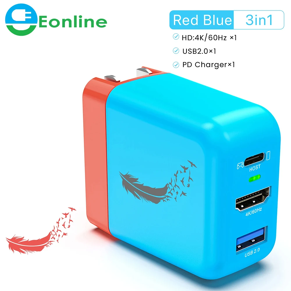 Eonline 2D GaN 65W Charger TV Docking Station USB C to 4K 60Hz HDMI USB 2.0 Hub for Nintendo Switch GaN Fast Charger