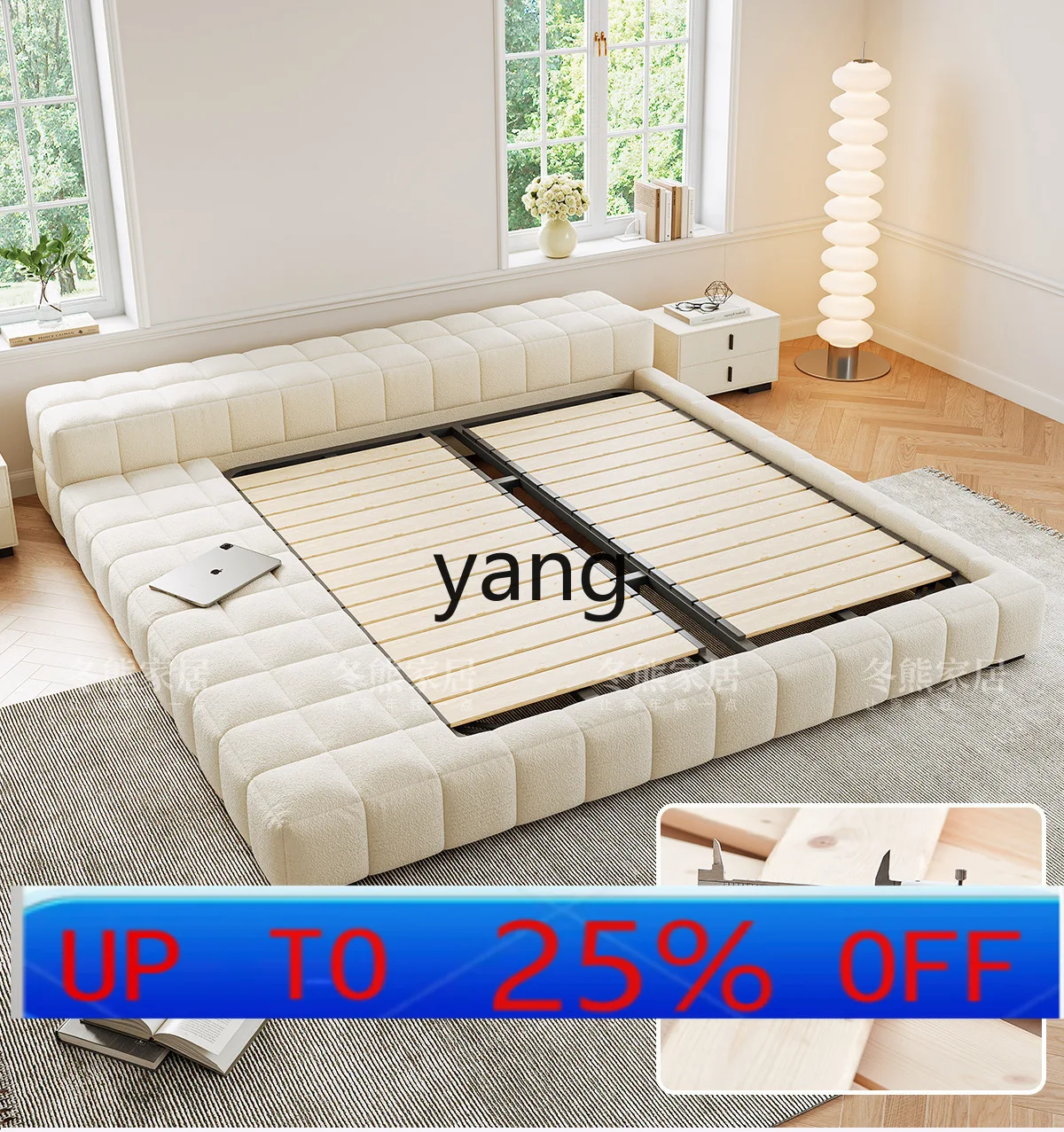 

Кровать Lmm с обивкой из ткани, двуспальная, в стиле лёгкой роскоши, для главной спальни, простая современная кровать-татами