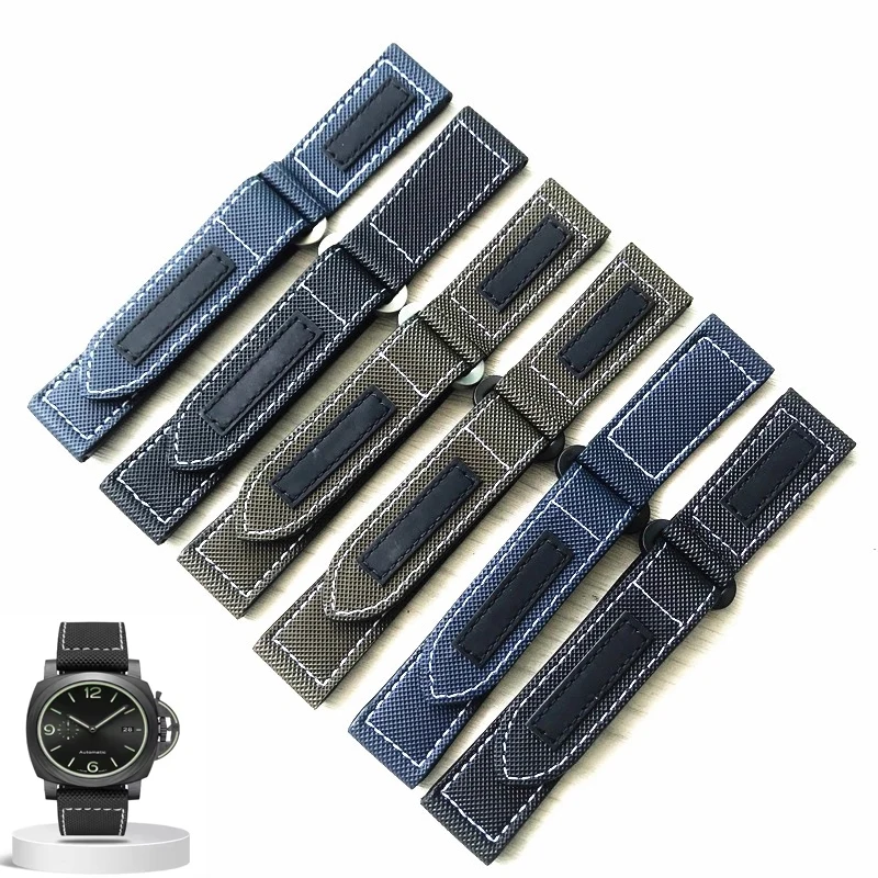 Nylon Canvas Watch Band For Panerai PAM01118/01661/441 Sticky carbon fiber Wrist strap Large size Bracelet Accessories 24MM 26MM