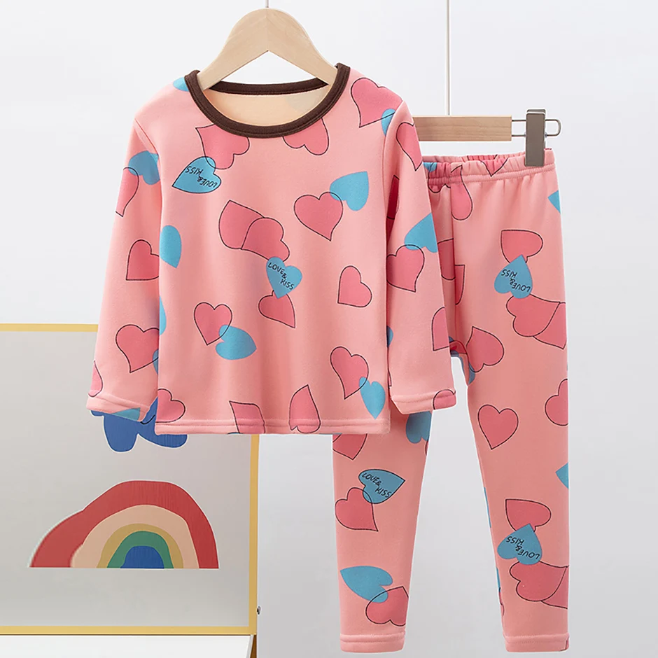 2-teiliges Herbst- und Winter-Kinder-Plüsch-dickes warmes Heim-Unterwäsche-Set für Jungen und Mädchen, lustige und niedliche Oberteile, bequeme Hosen – Detail 10