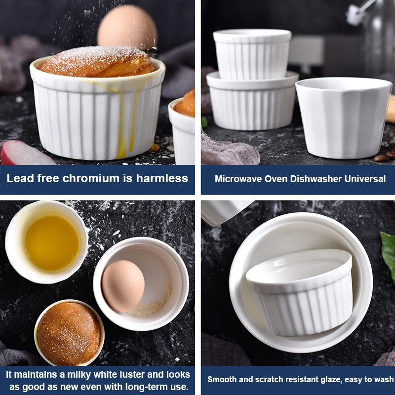 Tigela redonda de cerâmica branca pura, 2.8/3.1/3.7/3.2 polegadas, bolo, sobremesa, tigelas de cozimento, hotel, comida ocidental, utensílios de mesa para uso doméstico