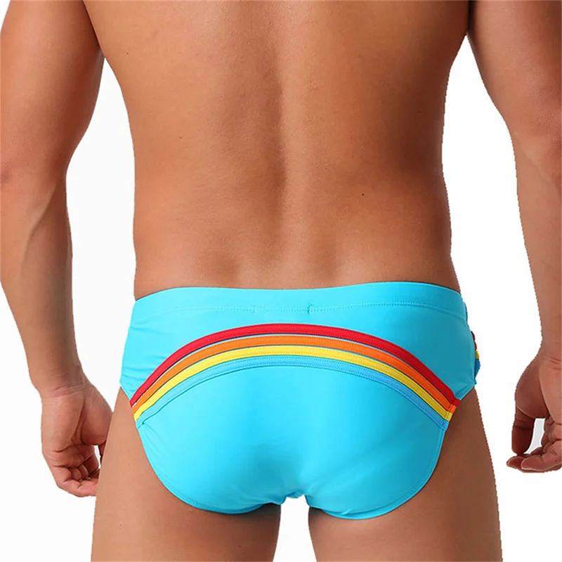 Men Swim Briefs Beach Wear Rainbow Boxer Trunks with Cups Prevent Swimming Underwear Mens Swim Shorts