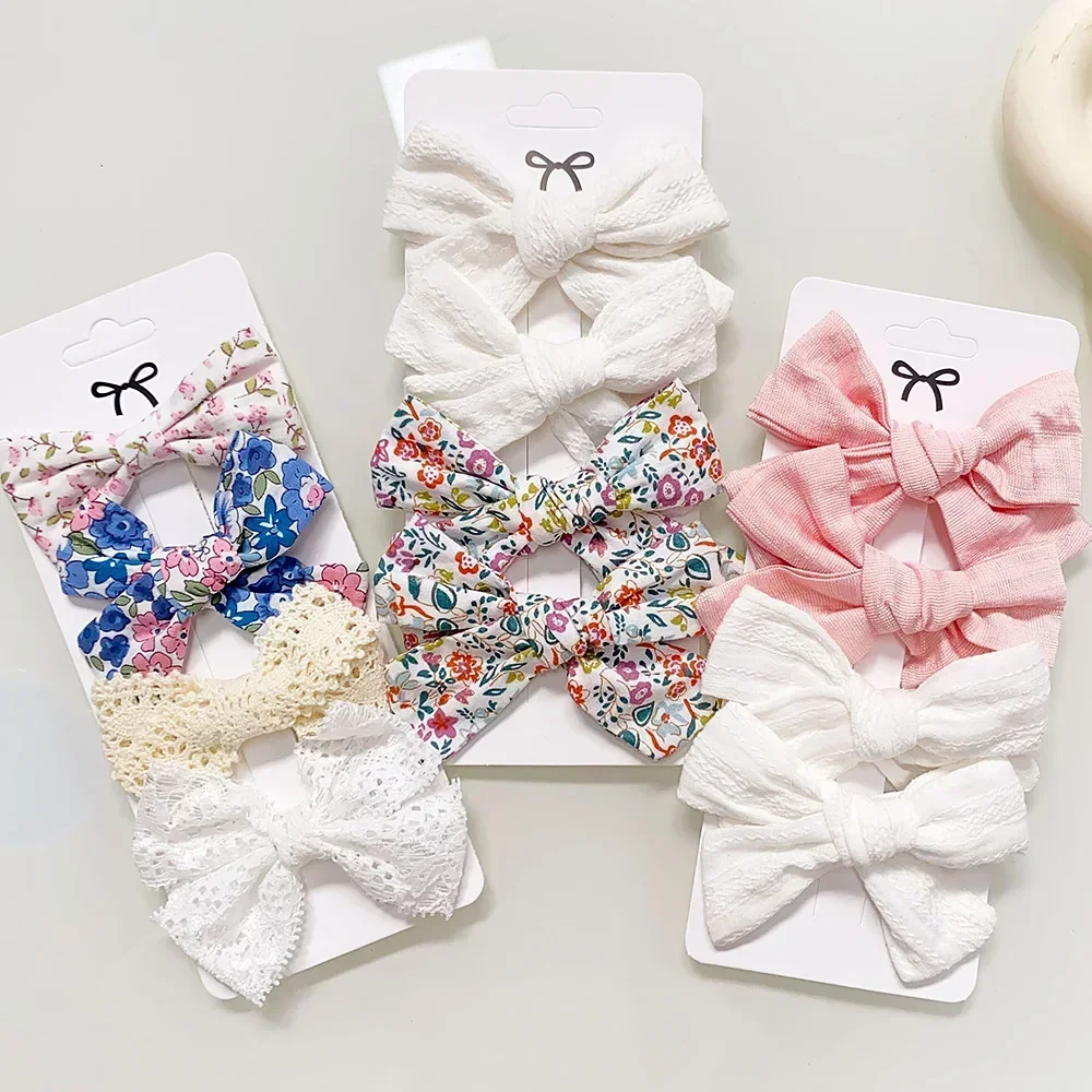4/5Pcs Śliczna spinka do włosów dla dziewczynek z nadrukiem Wstążka Barrette Kids Małe spinki do włosów dla dziewczynki Bawełniana kokardka Akcesoria do włosów