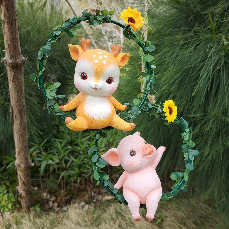 Cute Pig Decompression Decoration Hanging Piece Garden Courtyard Decoration Set Balcony Dormitory Desk Ornament Healing Gift