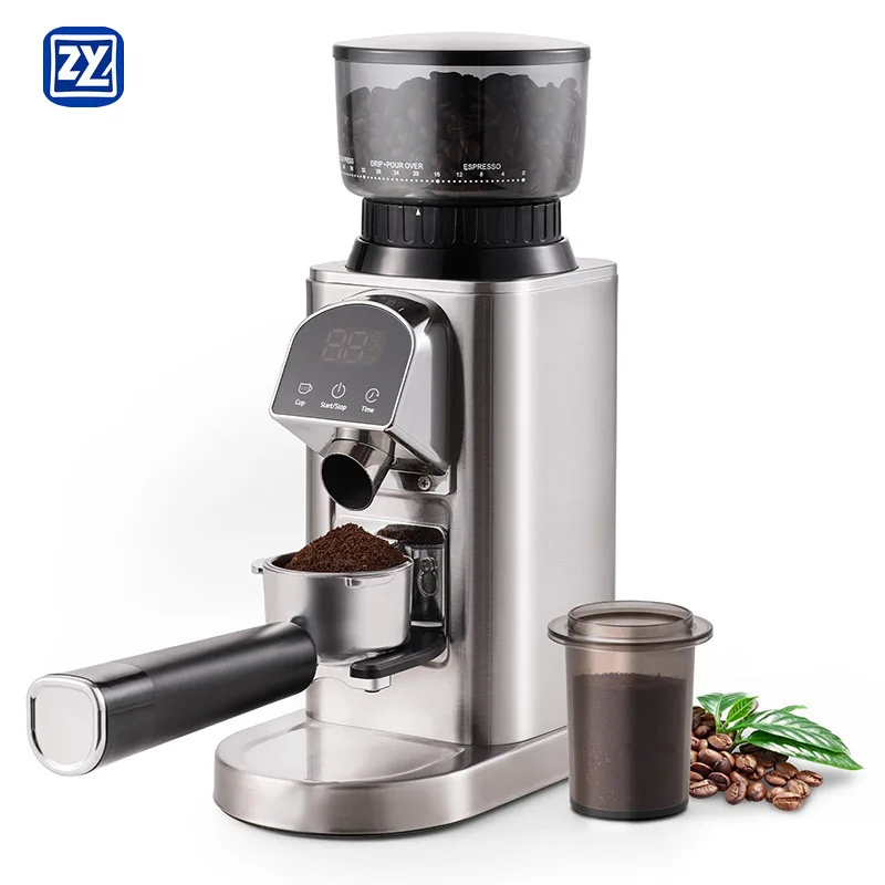 Cone Shaped Burr Coffee Grinder with Intelligent Touch Screen Adjustable Anti-Splash Stainless Steel Electronic Timing Grinding