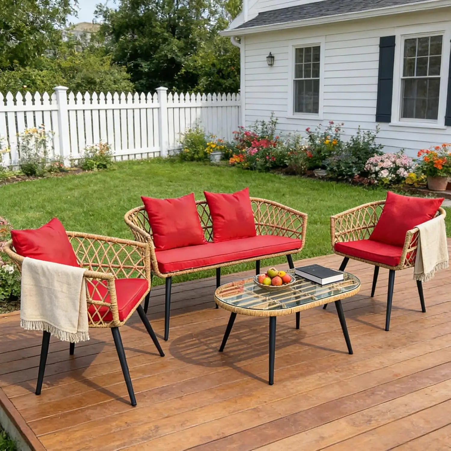 bistro patio table with umbrella hole Phi Villa 60" Enlarged Basket-wave Sqaure PHI VILLA versatile Indoor Outsunny 38" Round Patio Table