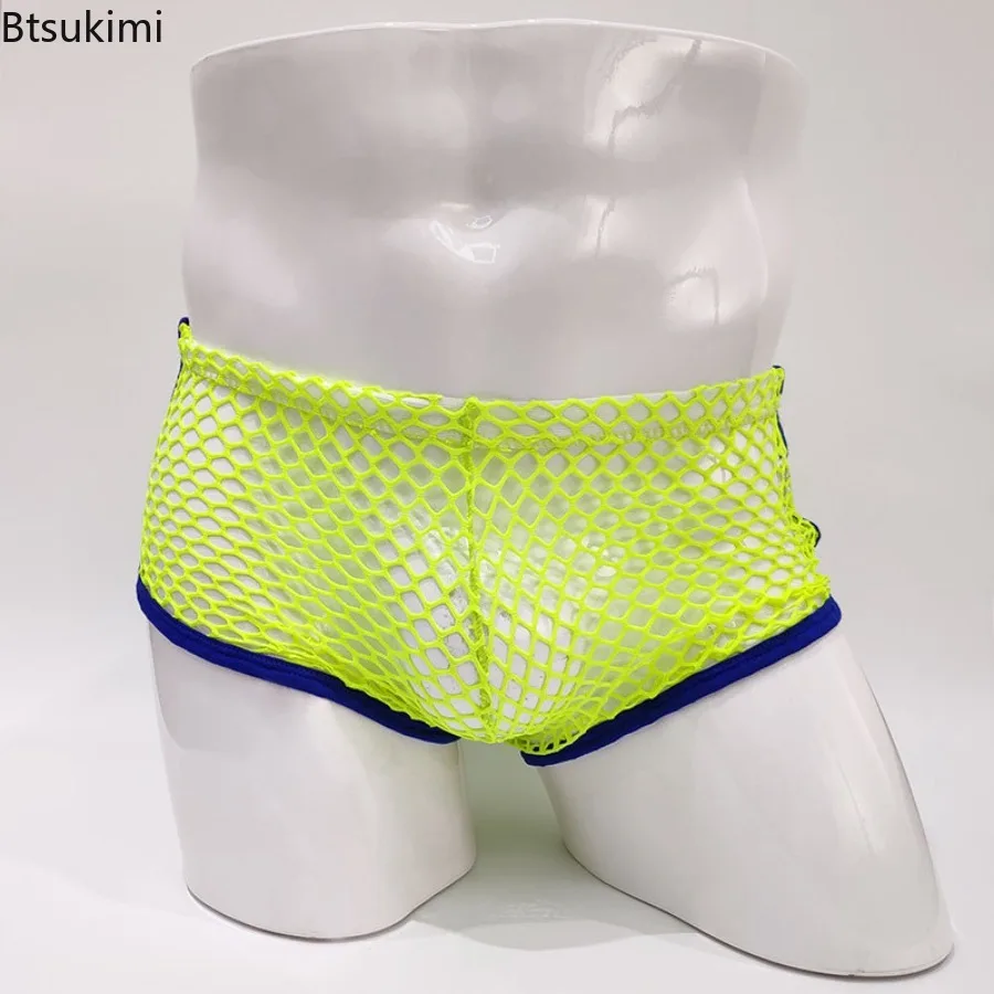 

Sexy Fishnet Men Boxer Shorts Large Mesh Hole Sexy U Convex Fully Transparent Exotic Lingerie Boxers Men Underwears Trunk M-2XL