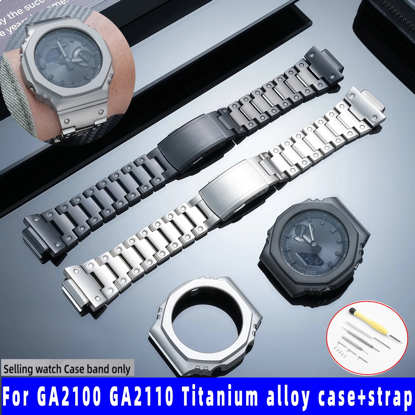 

Комплект для модификации GA2100: корпус и ремешок из титанового сплава для Casioak GA-2100/2110, серия GA-B2100, ультралегкий титановый металлический браслет.