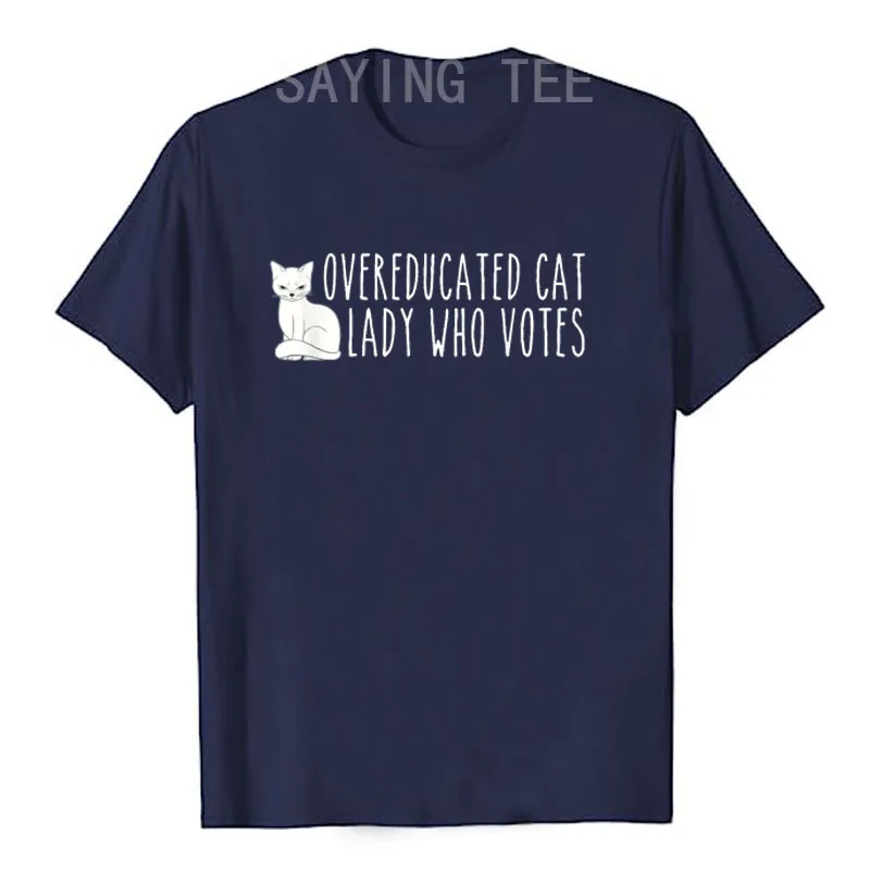 Overeducated Cat Lady Who Votes Kamala Women Girls T-Shirts Pro Harris Support Fans Campaign Tees Kitty Lover Short Sleeve Tops