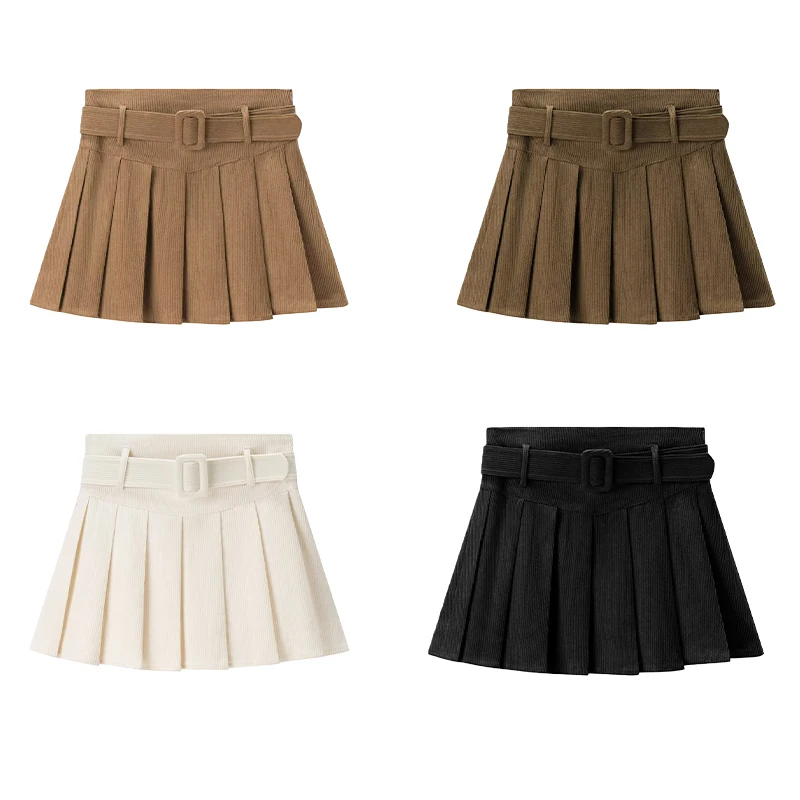 

2025 Autumn New Women's Fashion, Simple and Stylish, High-Waisted Slimming Corduroy Pleated Mini Skirt.