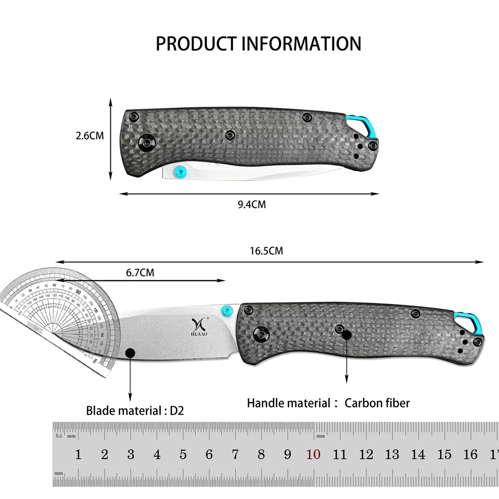 HOT BM 533 533-3 Folding Knife White D2 Blade Carbon Fiber Handle Outdoor EDC Survival Camping Hiking Hunting Climbing Tools