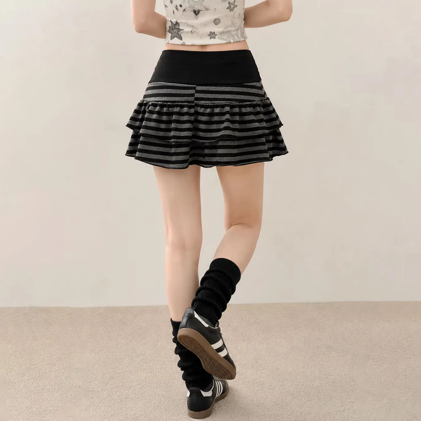 2026 New Y2K Slim Fit Striped Color Block Cake Skirt Versatile Trendy Street Casual Women Fashion Bottoms