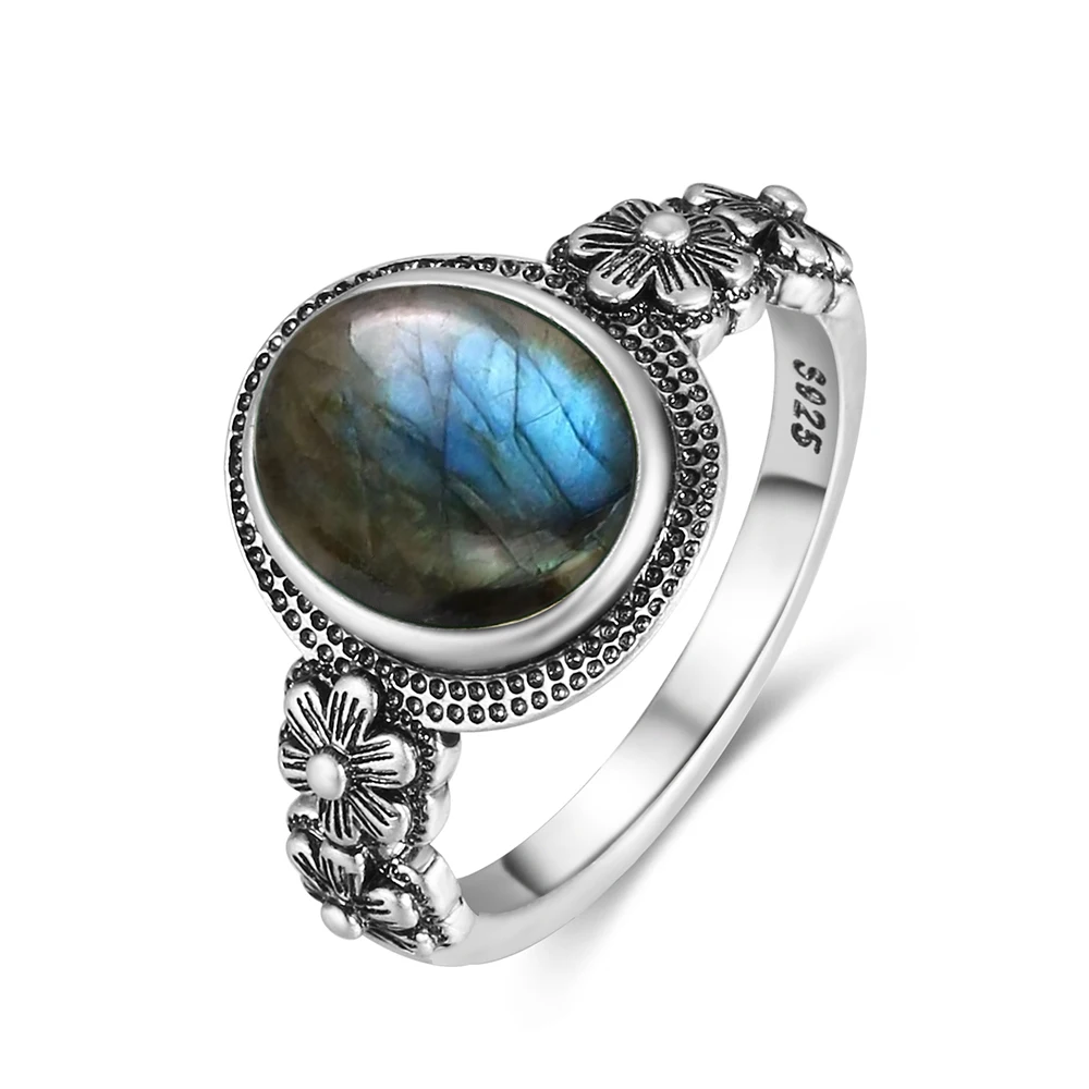 Women's Labradorite 925 Silver Ring with Rainbow Light, Gift