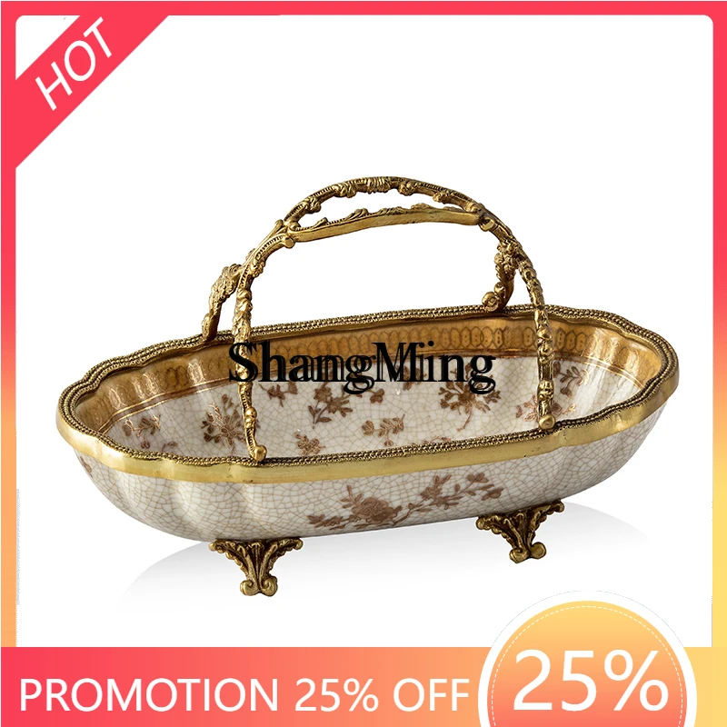 

FG good-looking home art exquisite painted ceramics with copper villa living room desktop decorative fruit plate