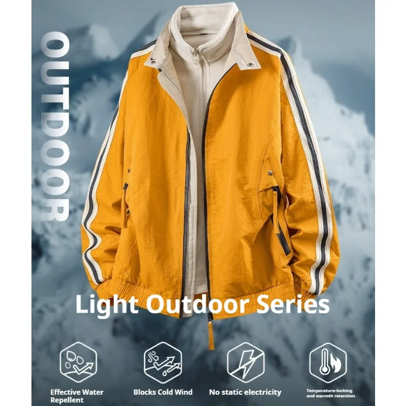 

2-Piece Set 3 in 1 Waterproof Windproof Jacket Men Women Outdoor Skiing Hiking Trekking Raincoat Thermal Warm Fleece Lined Coat