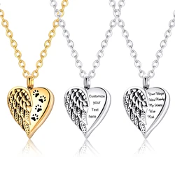 Customized Stainless Steel Angel Wing Hold Heart Cremation Urn Necklace Keepsake Memorial Jewelry For Ash