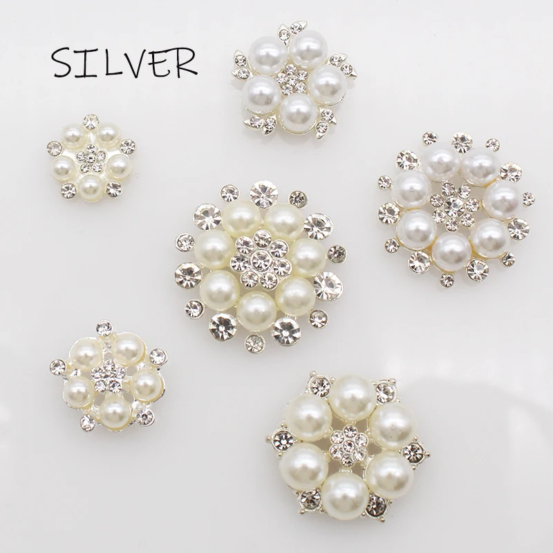 10pcs Gold/Silver Alloy Pearl Rhinestone Decoration Process DIY Wedding Handhold Flower Bow Ribbon Sewing Accessories