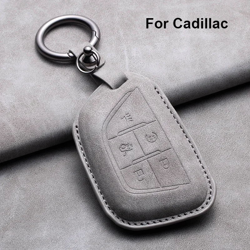 

Leather Car Key Case Cover For Cadillac ATS CT6 CTS DTS XT5 Escalade ESV SRX STS XTS Key Fob Bag Keychain Keyring Accessories