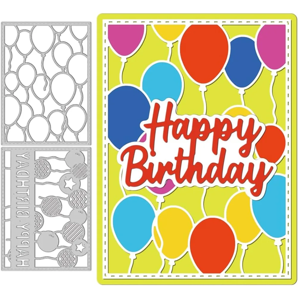 

Happy Birthday Background Cutting Dies Ball Background Carbon Steel Die Cuts for DIY Crafting Embossing Stencil Template