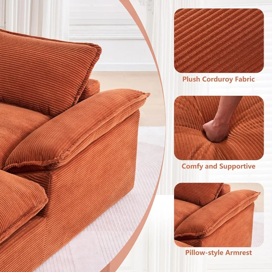 67 Chaise longue da interno in velluto a coste di grandi dimensioni, comodo divano s disossato con braccioli a cuscino per soggiorno RoomApartmentReadin