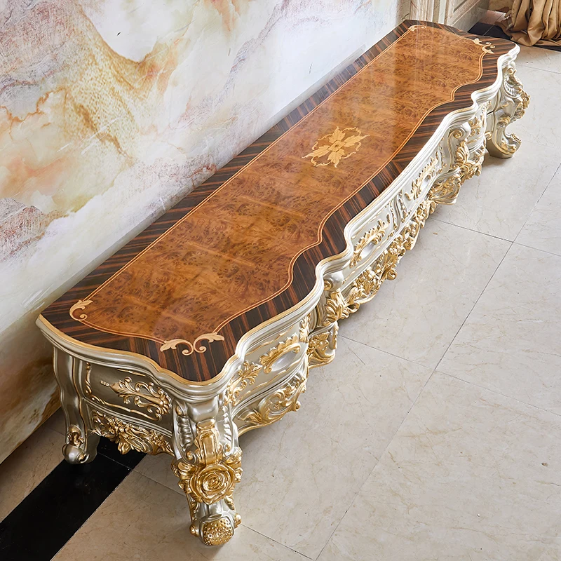 Mueble de TV europeo, mesa de centro combinada de madera maciza tallada con flores, villa de palacio de lujo de alta gama, gran apartamento, sala de estar